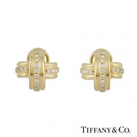 Tiffany and Co. 18k Yellow Gold Diamond Set Schlumberger Earrings